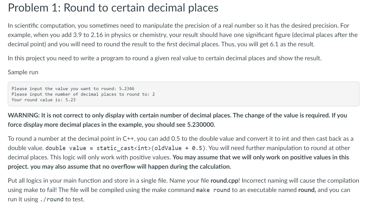 Solved Problem 1: Round to certain decimal places In | Chegg.com