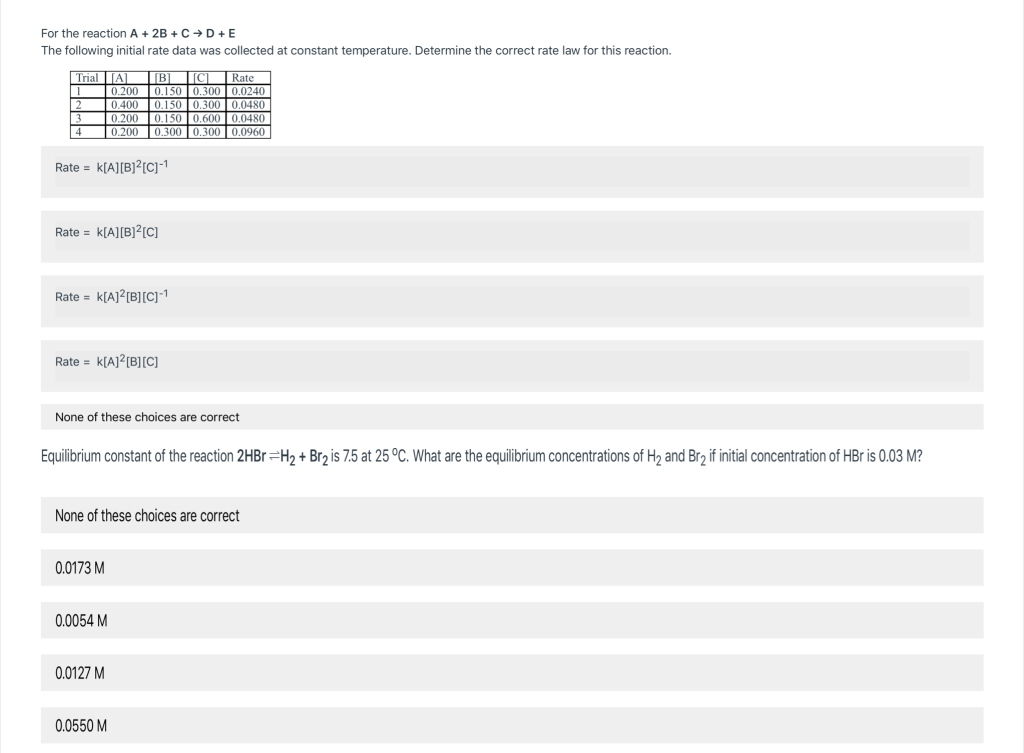 Solved For The Reaction A + 2B + C +D+E The Following | Chegg.com