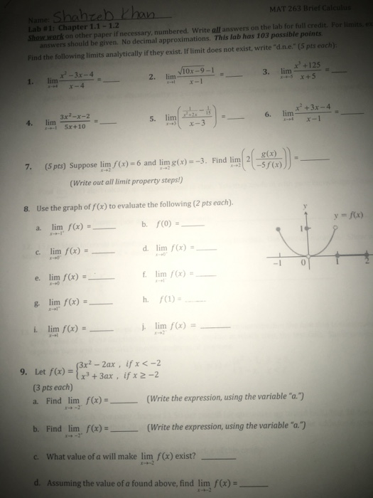 Solved ane Shahzeb Phan MAT 263 Brief Calculus Lab # 1: | Chegg.com