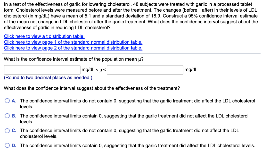 In A Test Of The Effectiveness Of Garlic For Lowering Chegg Com