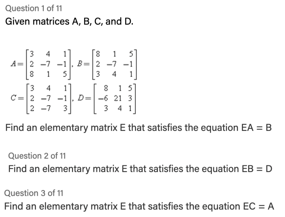 Solved Question 1 Of 11 Given Matrices A B C And D