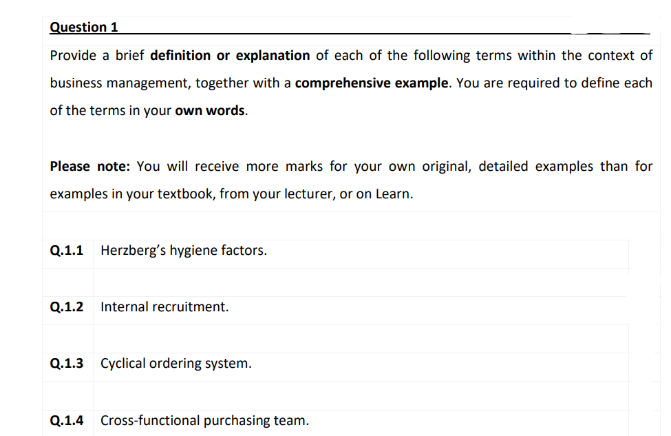 Solved Provide a brief definition or explanation of each of