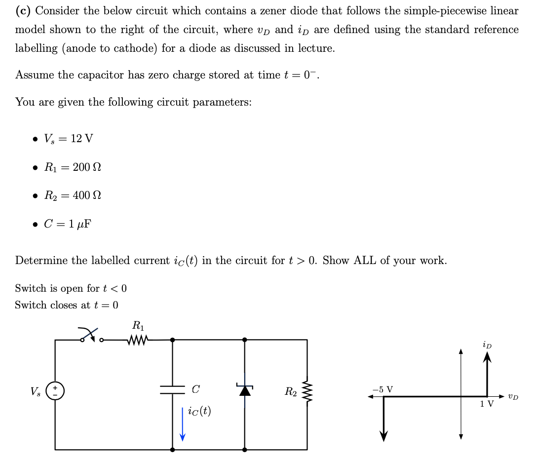 Solved (a) Consider The Below Circuit With A Zener Diode | Chegg.com