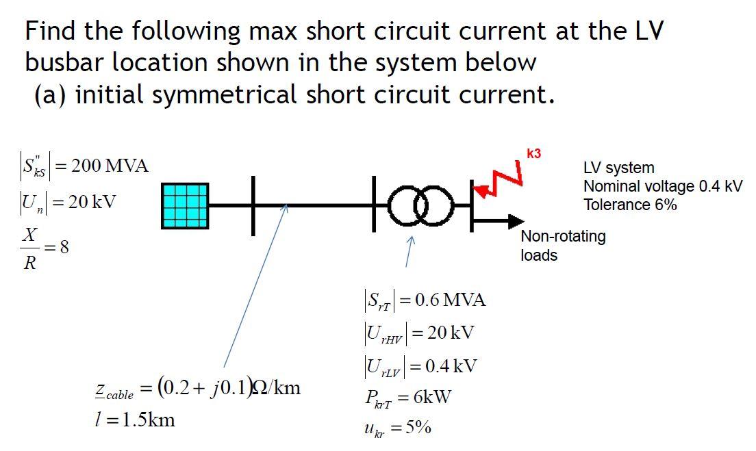 Find the following max short circuit current at the