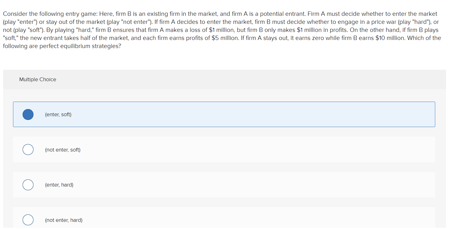 Solved Consider The Following Entry Game: Here, Firm B Is An | Chegg.com