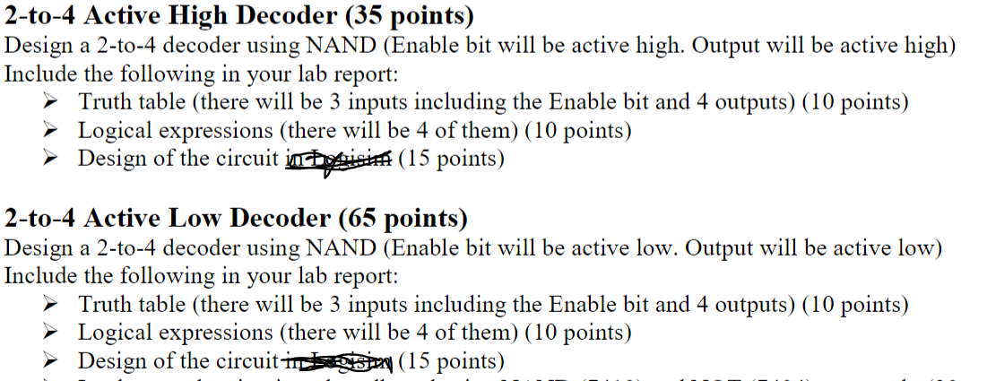 Solved 2-to-4 Active High Decoder (35 points) Design a | Chegg.com