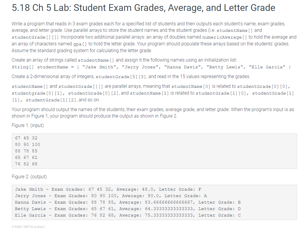 Solved 5.18 Ch 5 Lab: Student Exam Grades, Average, and | Chegg.com