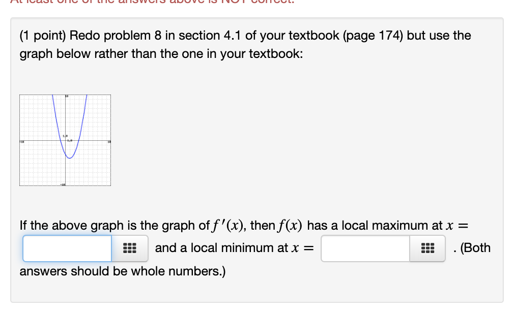 Solved (1 point) Redo problem 8 in section 4.1 of your