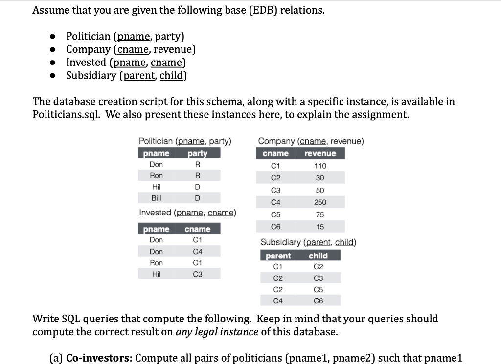 Assume That You Are Given The Following Base EDB Chegg