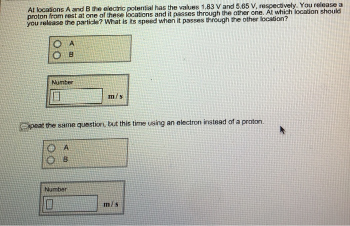 Solved At locations A and B the electric potential has the | Chegg.com