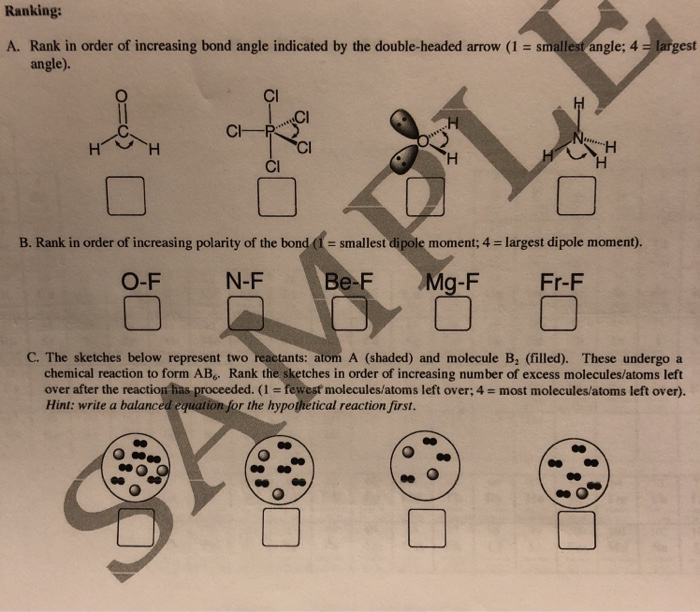 Solved Ranking: A. Rank in order of increasing bond angle | Chegg.com