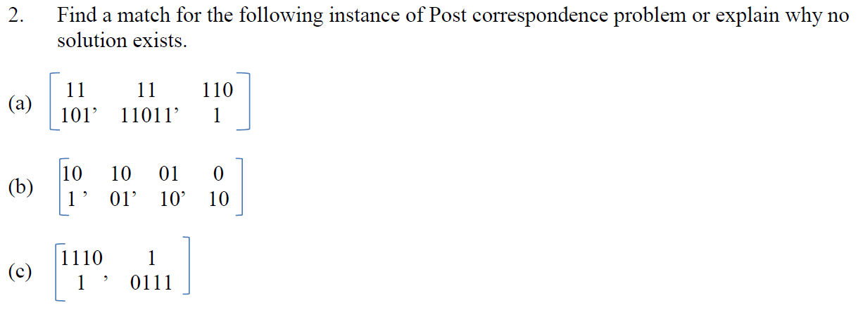 Match Following Post Example Solved 2. Find a match for the following instance of Post | Chegg.com