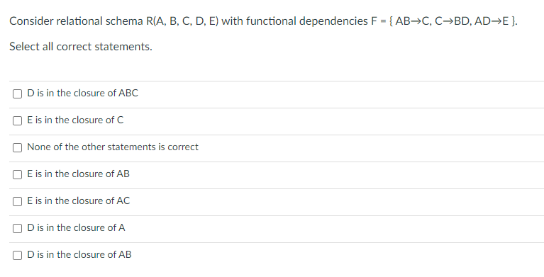 Solved Consider Relational Schema R(A,B,C,D,E) With | Chegg.com