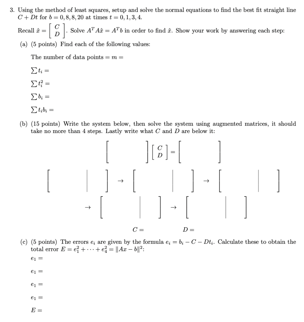 Solved Using the method of least squares, setup and solve | Chegg.com