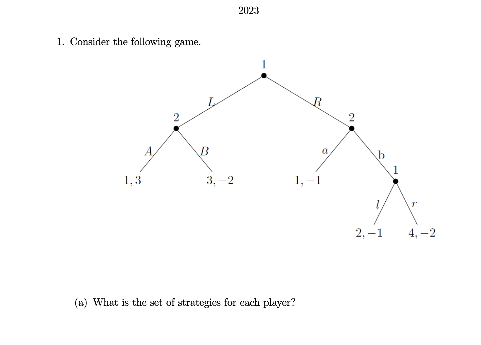 Solved 1. Consider the following game. (a) What is the set | Chegg.com