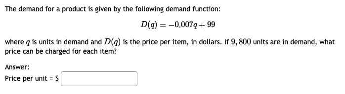 Solved The demand for a product is given by the following | Chegg.com