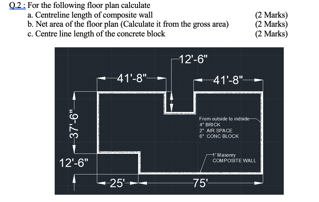 Solved Q.2: For the following floor plan calculate a. | Chegg.com