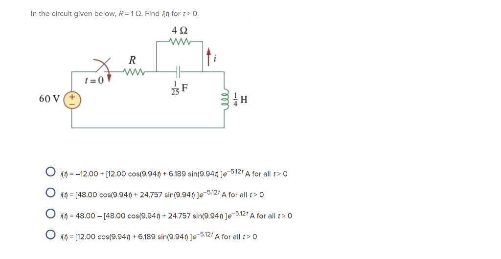 Solved In the circuit given below, R=12. Find (t) for t> 0. | Chegg.com