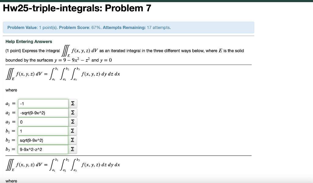 Solved Hw25-triple-integrals: Problem 7 Problem Value: 1 | Chegg.com