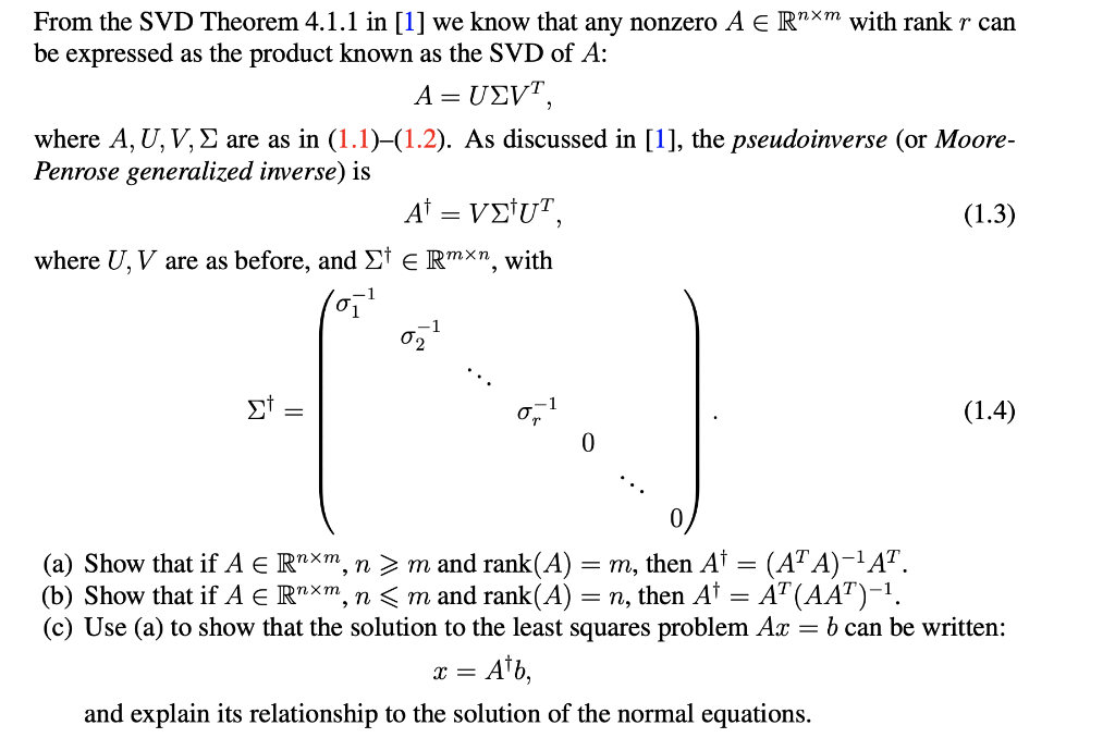 Solved From the SVD Theorem 4.1.1 in [1] we know that any | Chegg.com