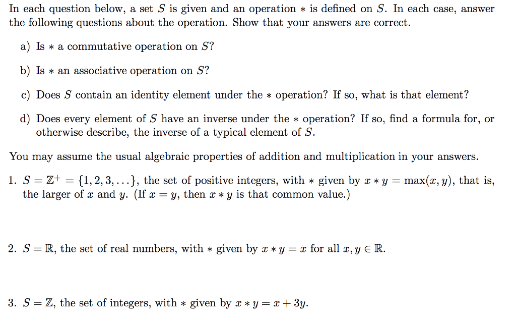 Solved In each question below, a set S is given and an | Chegg.com
