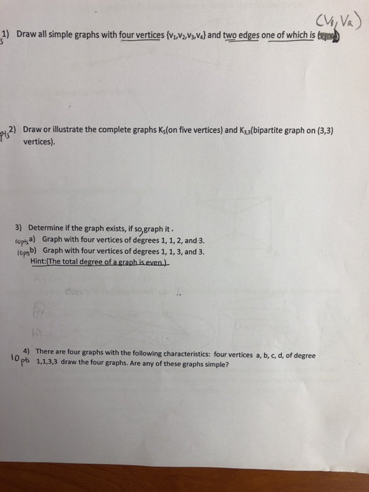 Solved 1) Dravw all simple graphs with four vertices fv.wv, | Chegg.com