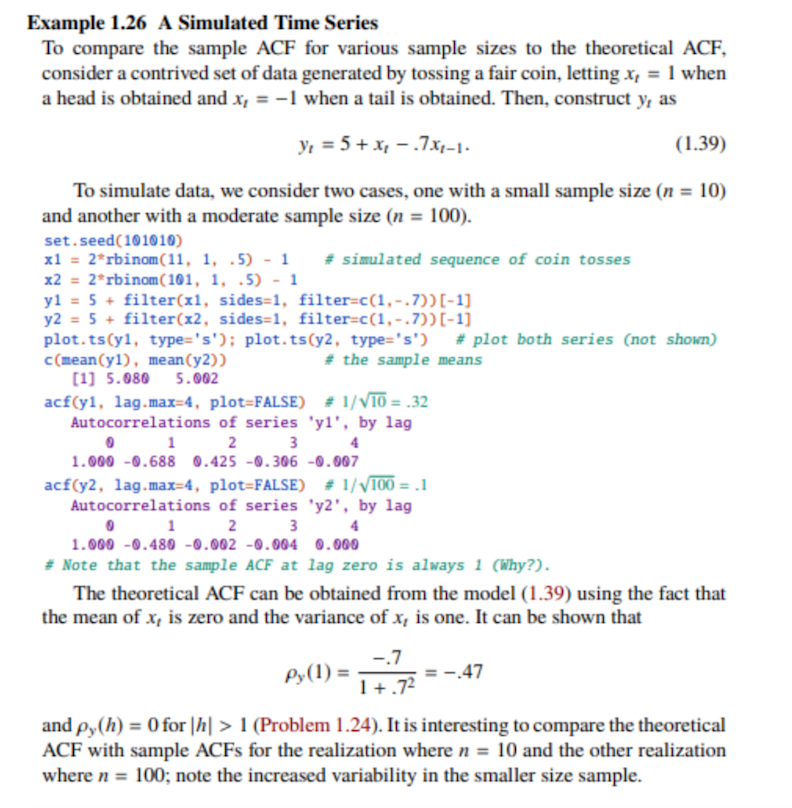 (e) Based on the sample ACF of the differenced | Chegg.com