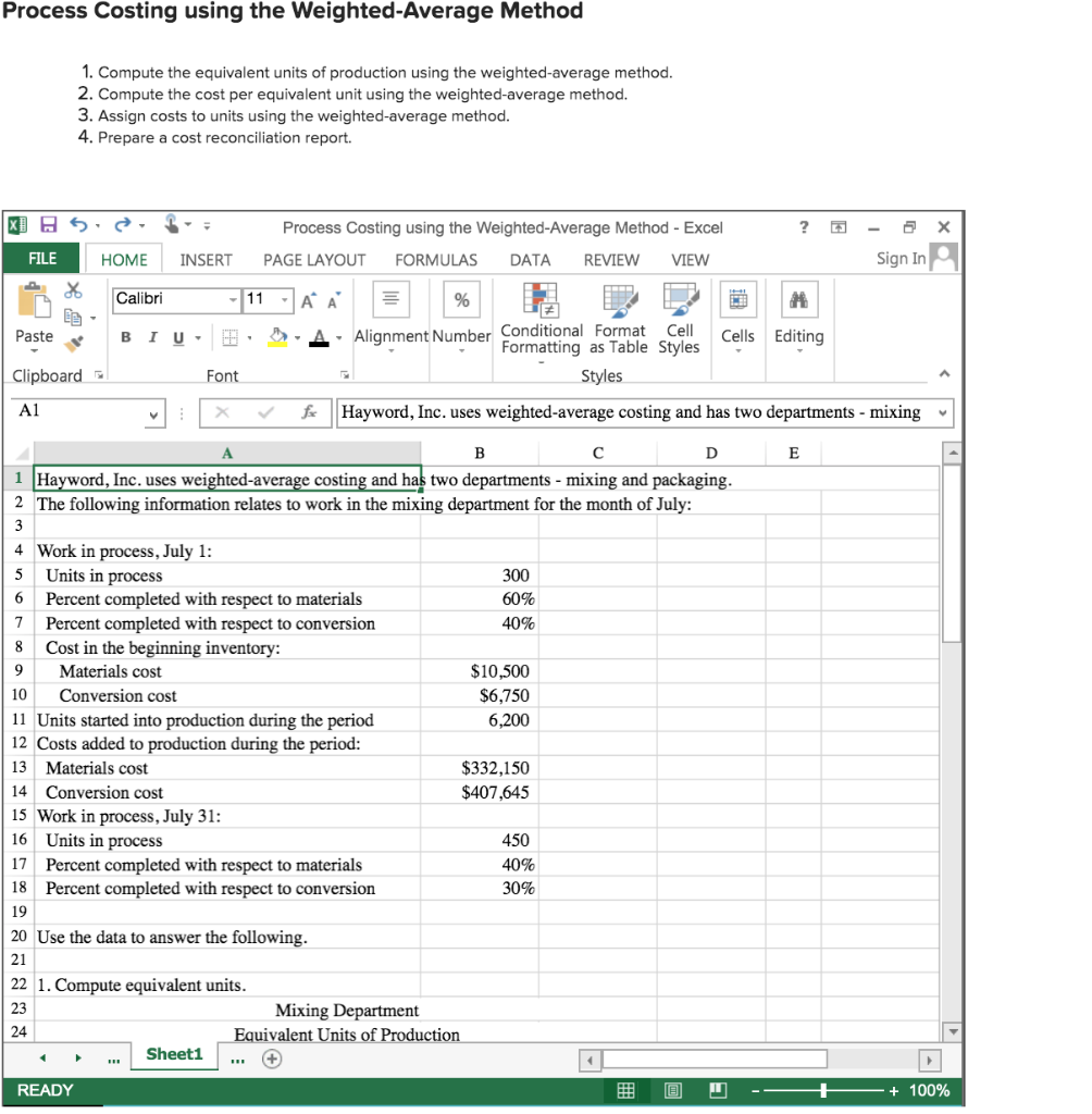 Solved Process Costing using the Weighted Average Method 1. | Chegg.com