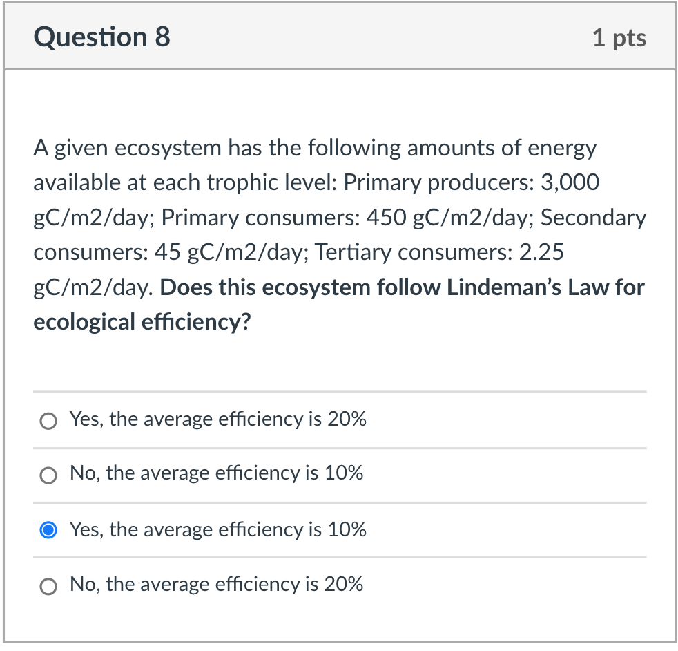 Solved Question 8 1 Pts A Given Ecosystem Has The Following | Chegg.com