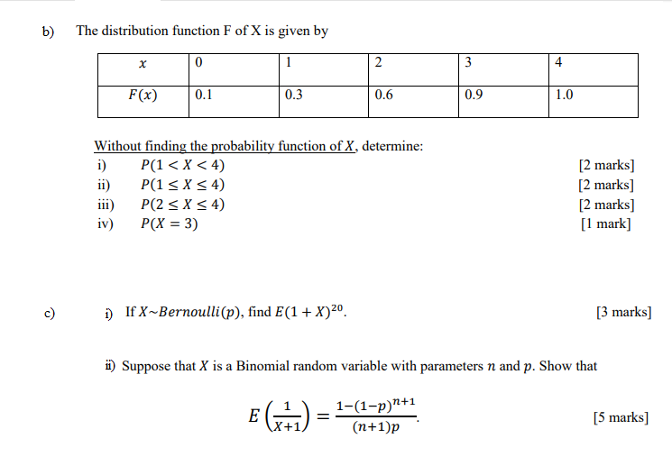 Solved b) The distribution function F of X is given by 4 Fx) | Chegg.com