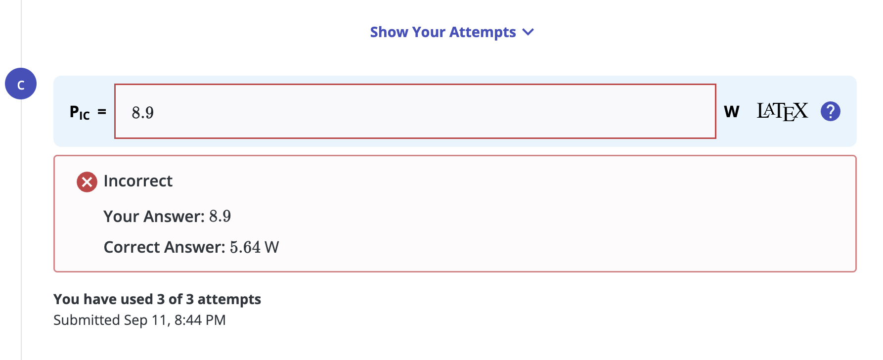 You have used 3 of 3 attempts Submitted Sep 11, 8:44 | Chegg.com