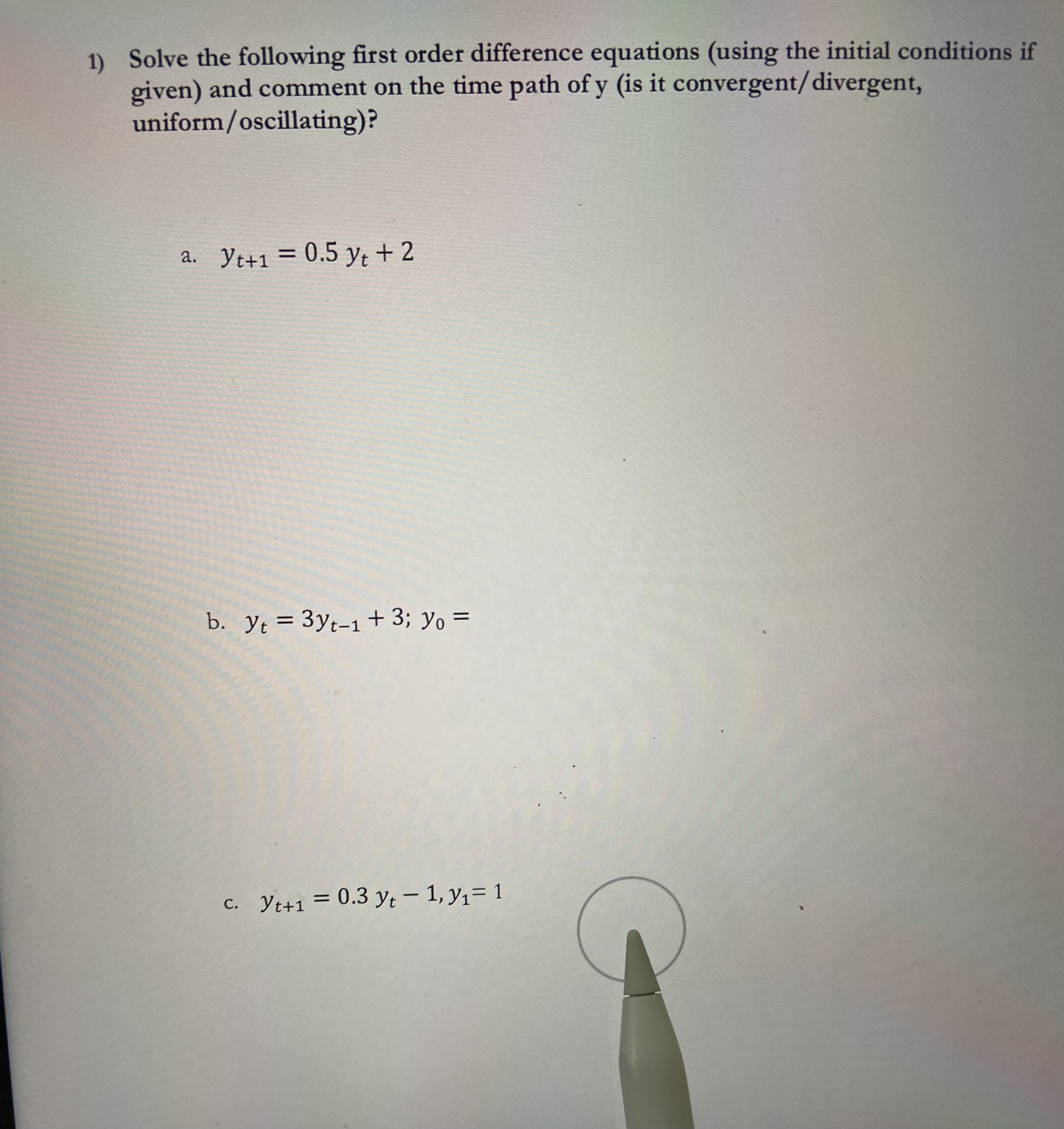 Solved Solve the following first order difference equations | Chegg.com