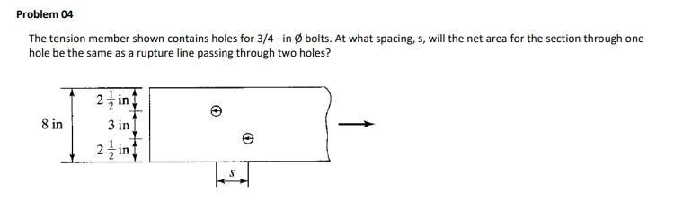 Solved Problem 04 The tension member shown contains holes | Chegg.com