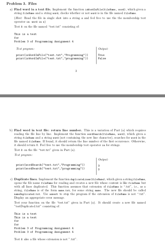 Solved Problem 3. Files a) Find word in a text file. | Chegg.com