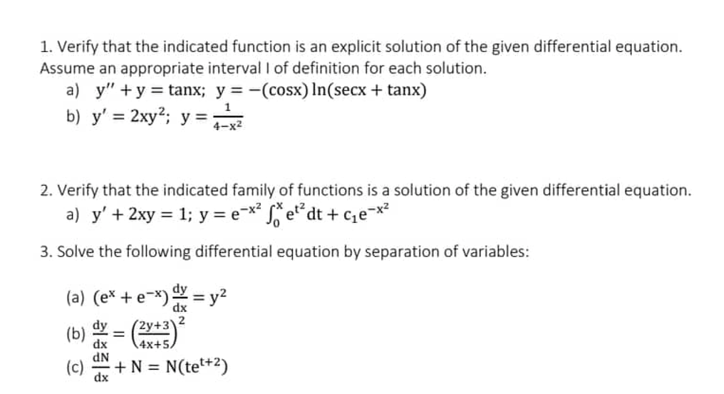 Solved 1. Verify that the indicated function is an explicit | Chegg.com