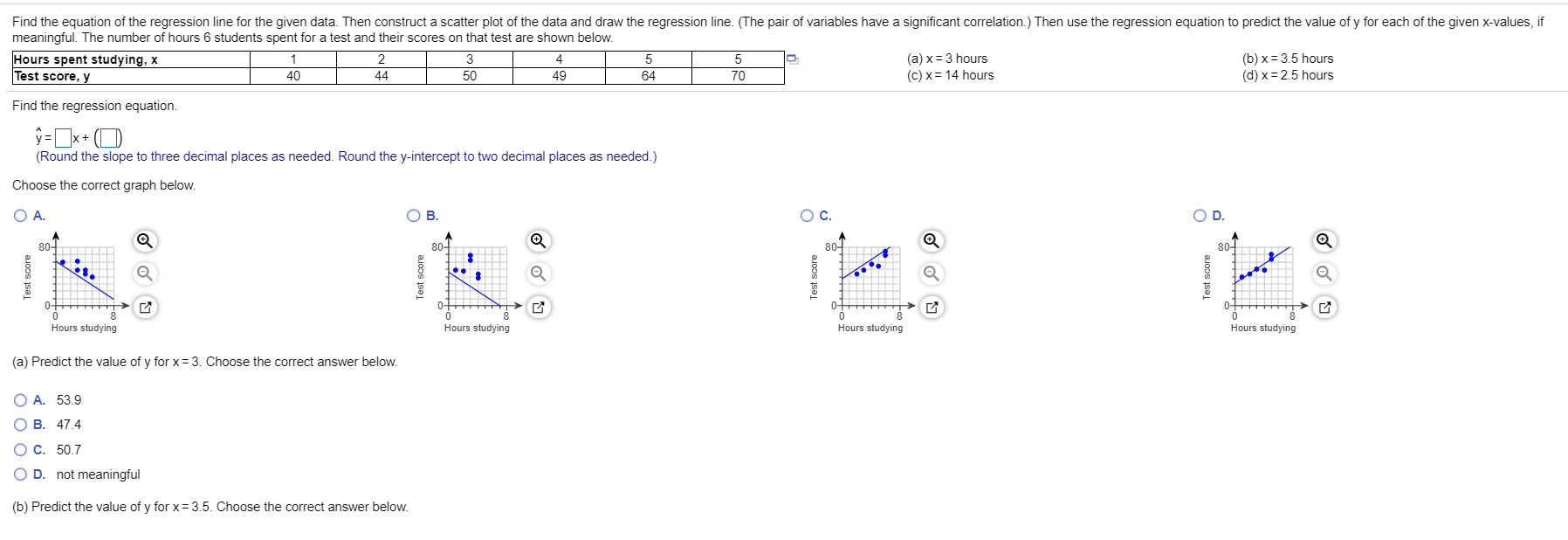Solved Find the equation of the regression line for the | Chegg.com