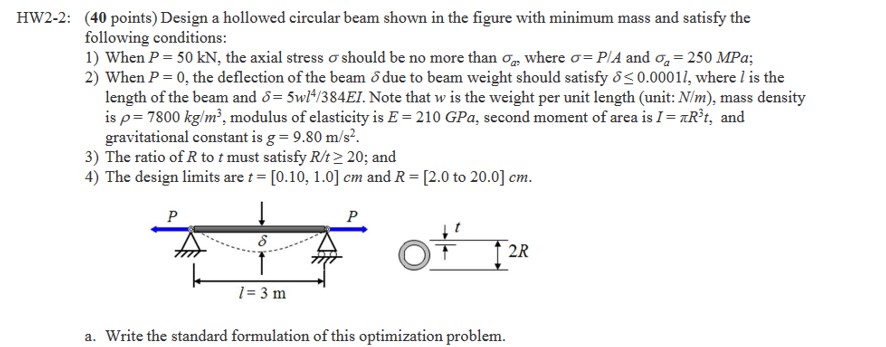 Solved 2-2: (40 points) Design a hollowed circular beam | Chegg.com