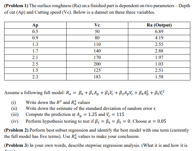 Solved (Problem 1) The surface roughness (Ra) on a finished | Chegg.com
