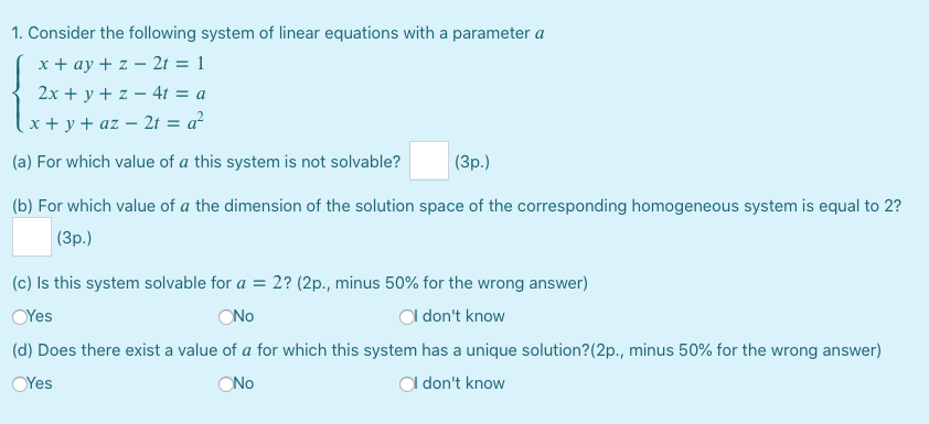 Solved 1. Consider the following system of linear equations | Chegg.com