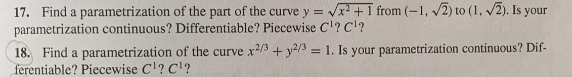 Solved 17. Find a parametrization of the part of the curve y | Chegg.com