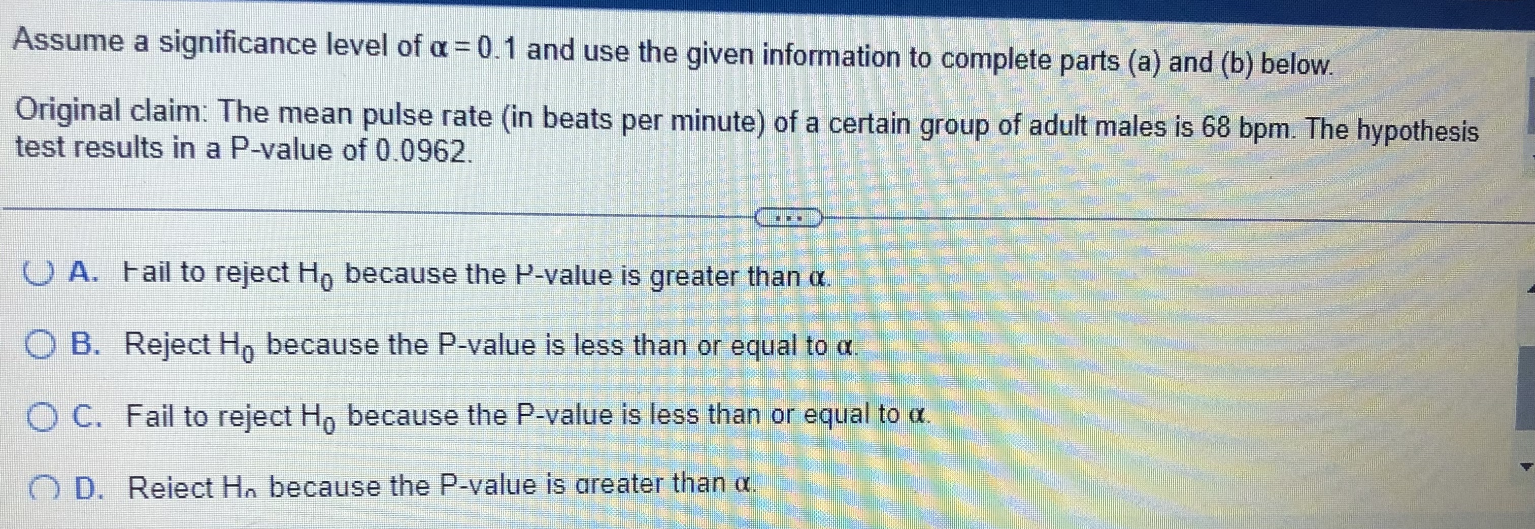 Solved Assume a significance level of α=0.1 and use the | Chegg.com