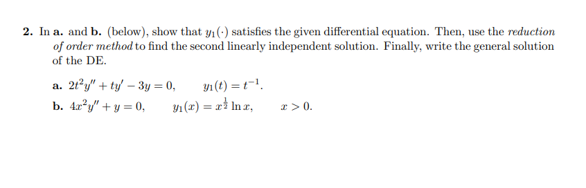 Solved 2. In A. And B. (below), Show That Y1(⋅) Satisfies | Chegg.com