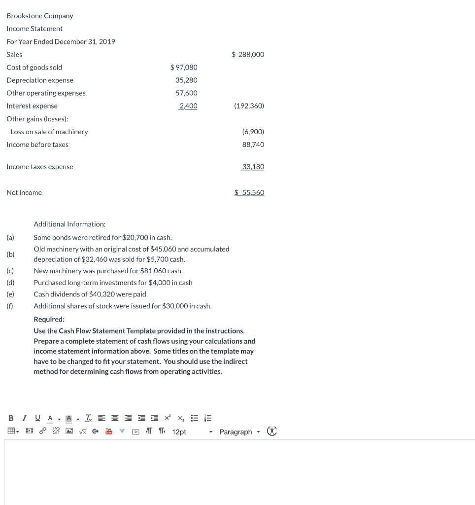 Solved Brookstone Company Cash Flow Statement Continued Chegg