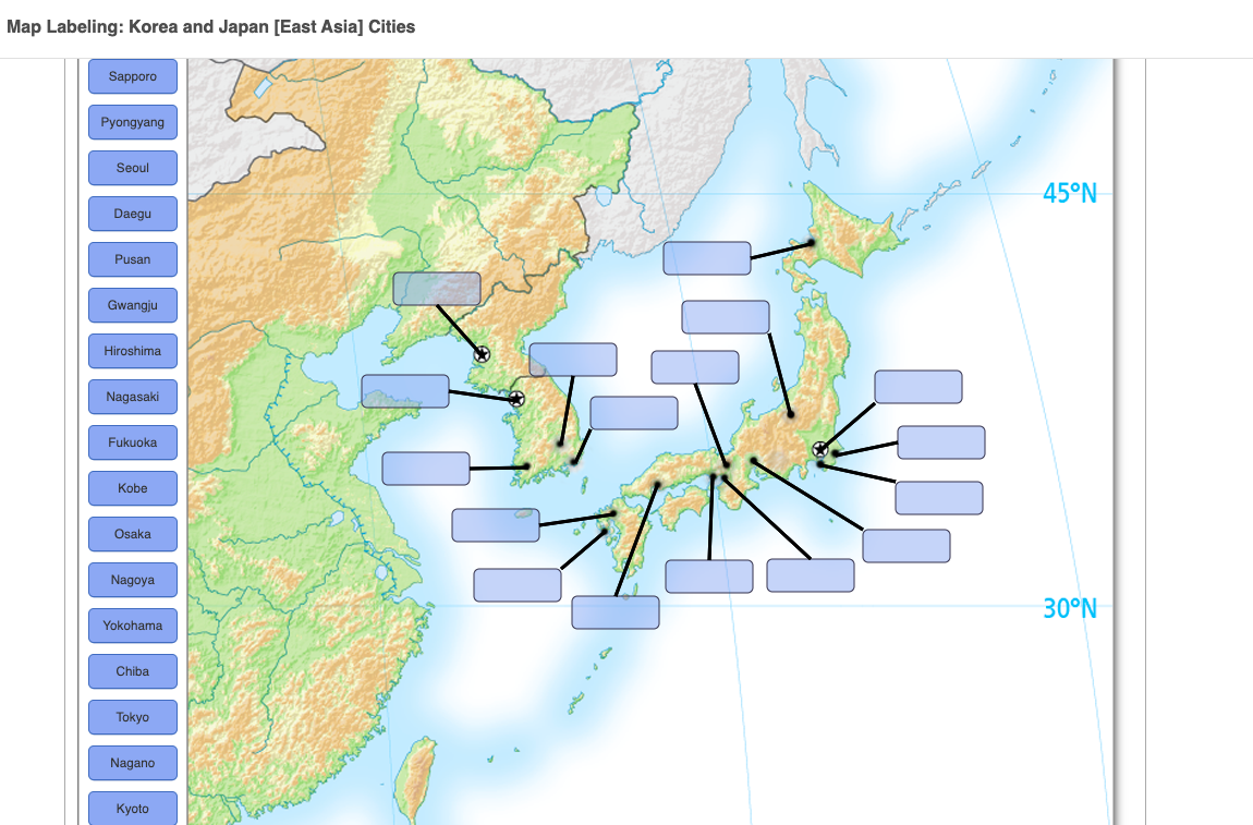 Solved Map Labeling: Korea and Japan [East Asia] Cities  Chegg.com