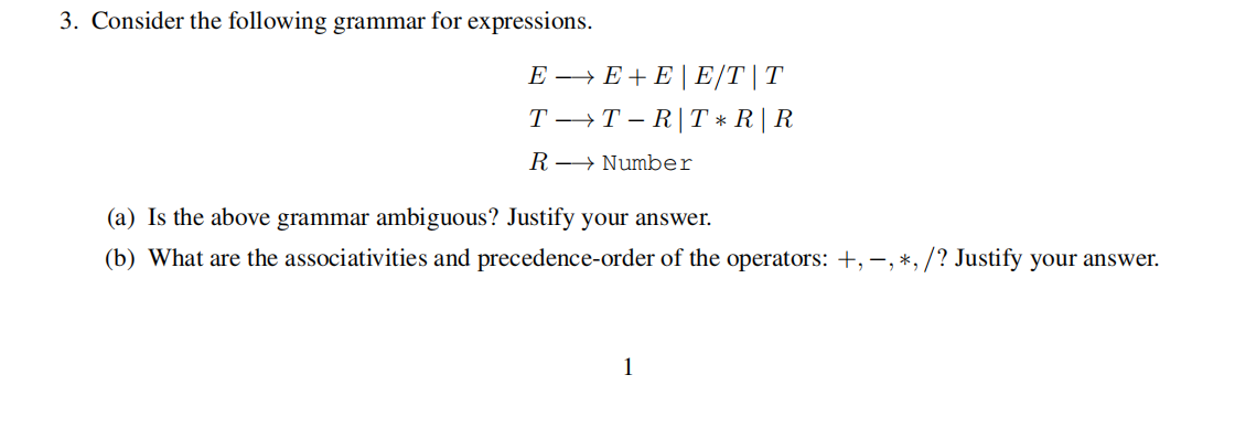 Solved 3. Consider the following grammar for expressions. E | Chegg.com