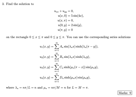 Solved 3 Find The Solution To Un Y 0 U 3 0 5 Sin Chegg Com