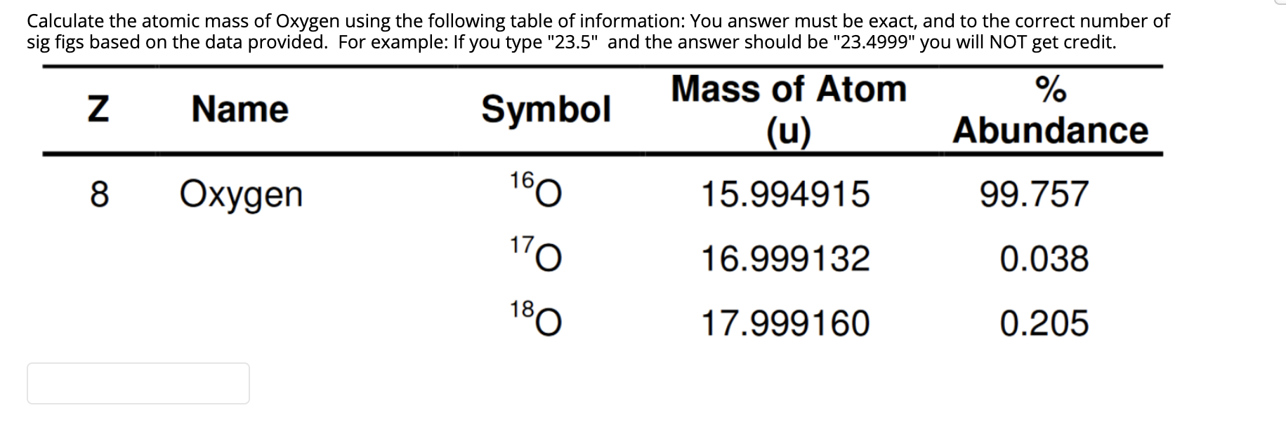 oxygen atomic mass