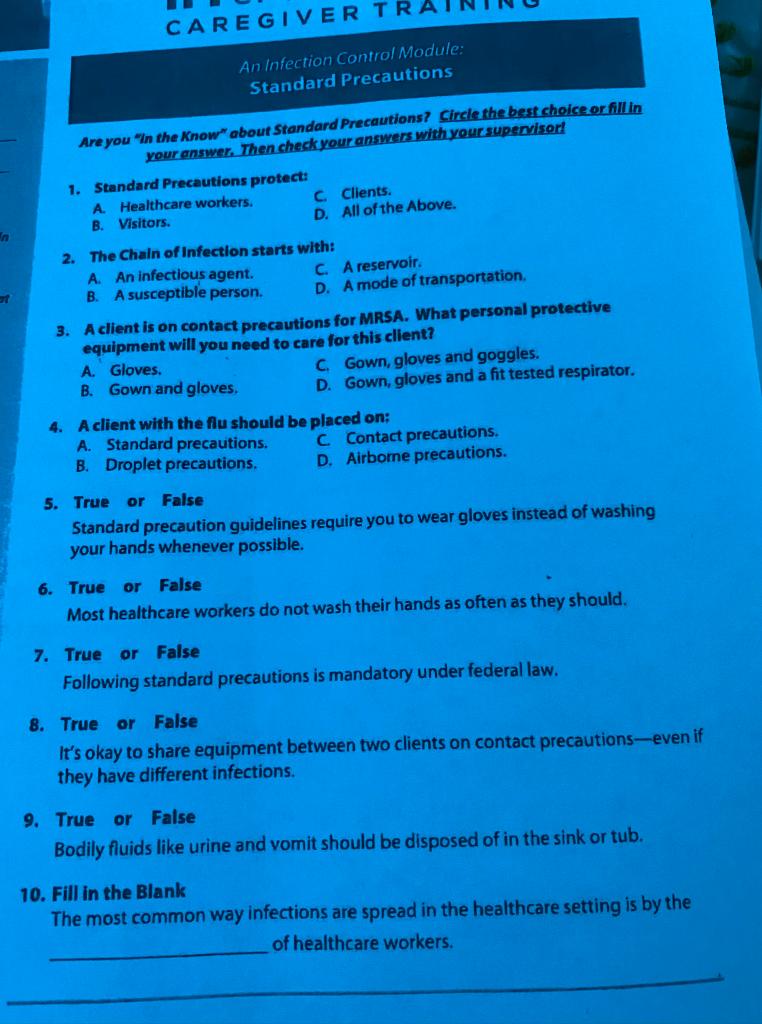 Solved CAREGIVER TR An Infection Control Module Standard