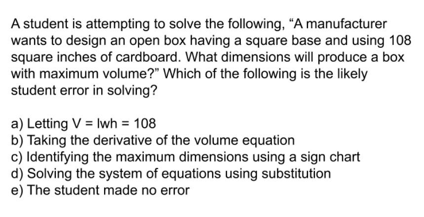 Solved A student is attempting to solve the following, “A | Chegg.com