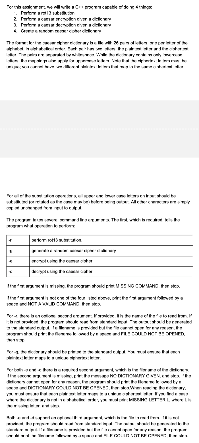 solved programming assignment (caesar cipher): task... For this assignment, we will write a C++ program | Chegg.com